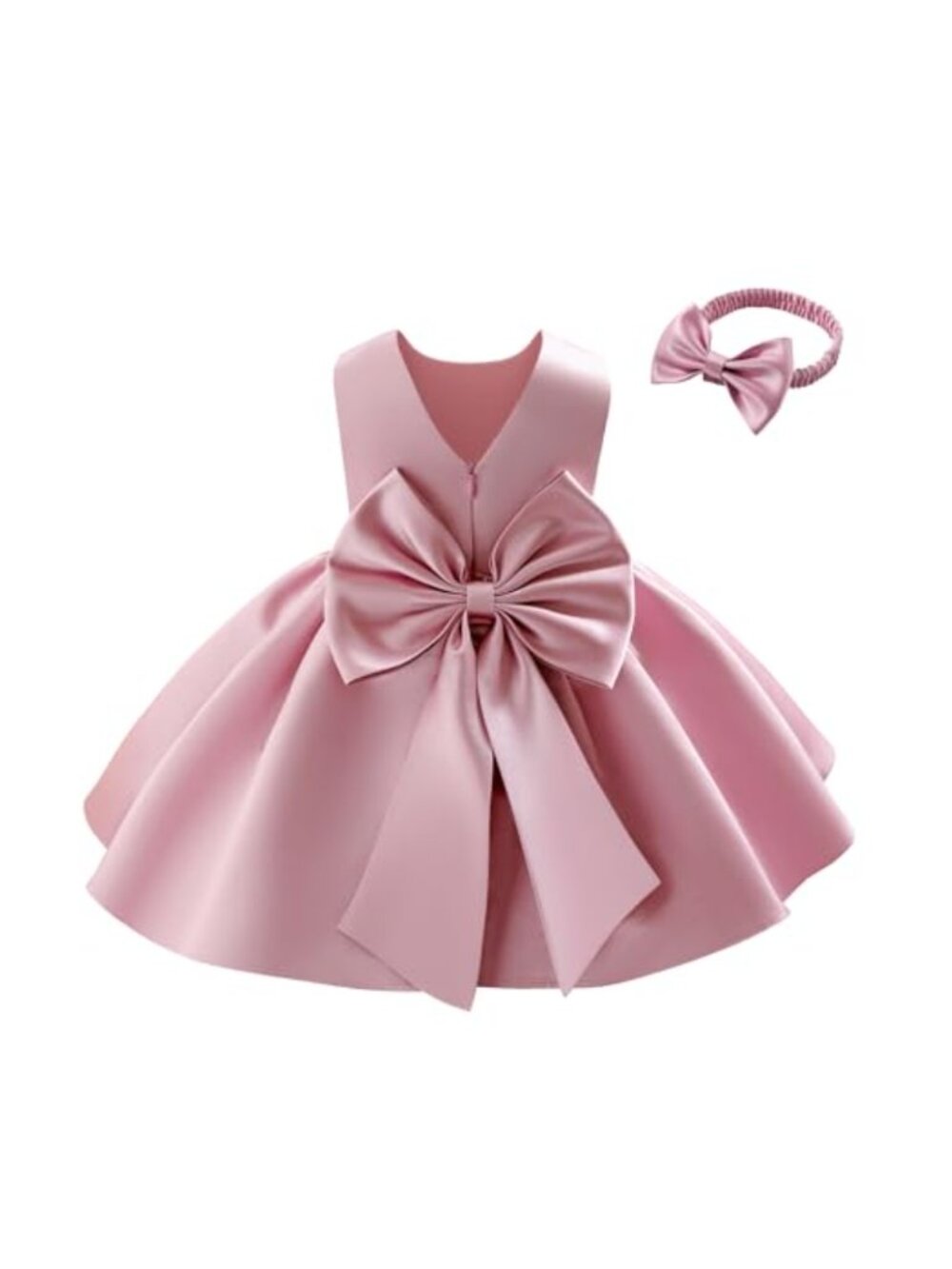 Flower Girl Dress Satin Formal V-Back Sleeveless Bow Wedding Party